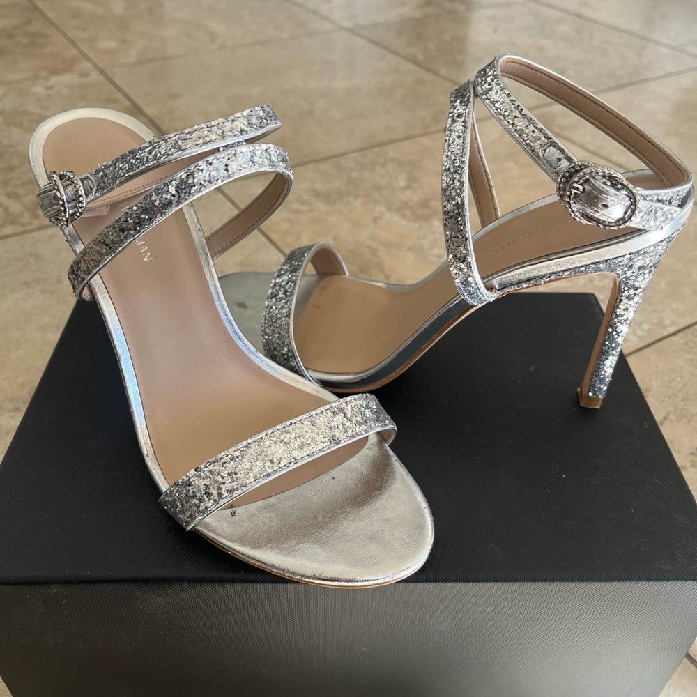 Stuart Weitzman Silver Glitter Heels, authentic
